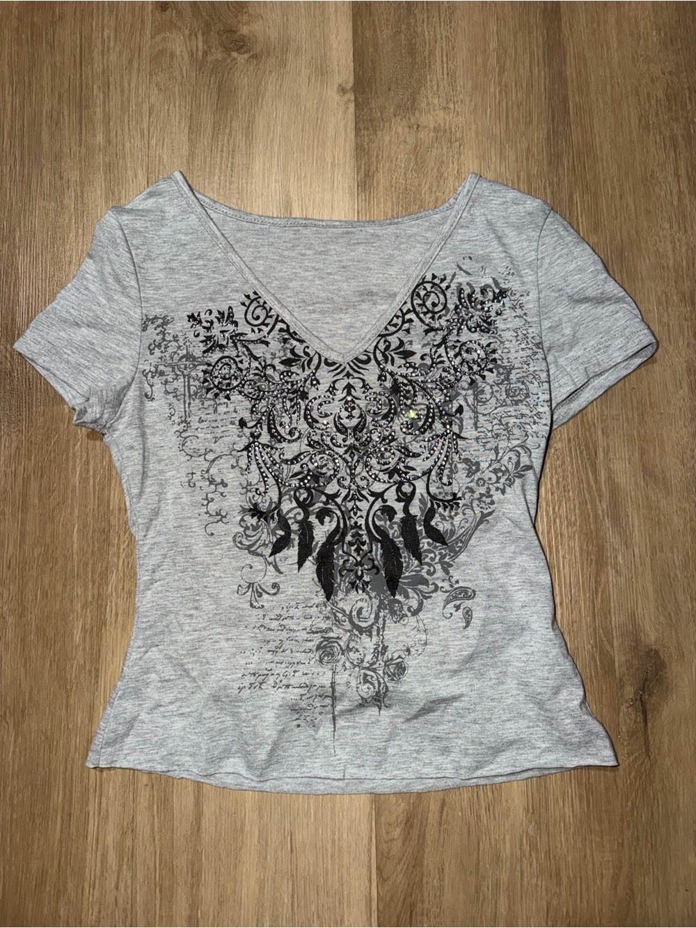 Women's Gray V-Neck Graphic Tee